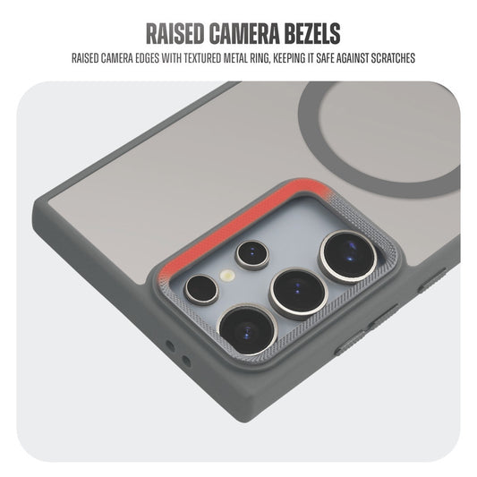 Textured Metal Ring Camera With Magsafe Compatible Smoky Back Case For Samsung S23 Ultra 5G