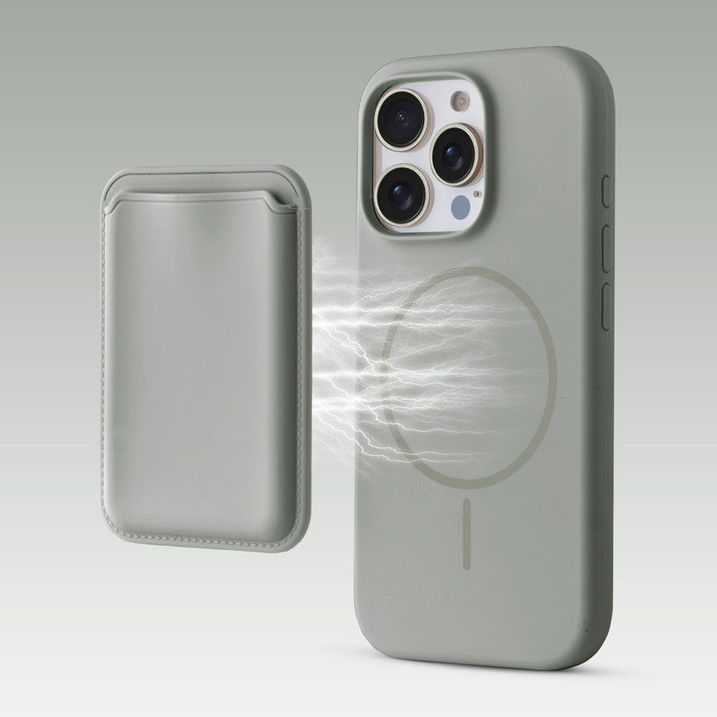 Silicon Magnetic Wireless Charging Back Case For Apple iPhone 15 Pro with Detachable Card Holder
