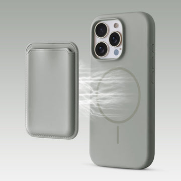 Silicon Magnetic Wireless Charging Back Case For Apple iPhone 15 Pro with Detachable Card Holder