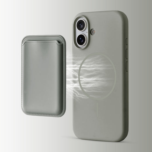 Silicon Magnetic Wireless Charging Back Case For Apple iPhone 16 with Detachable Card Holder