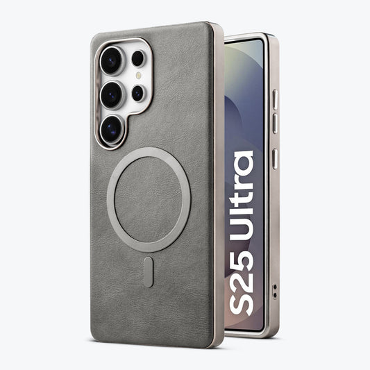 Premium Faux Leather MagSafe Compatible Case for Samsung S25 Ultra 5G With Metal Finish Edges