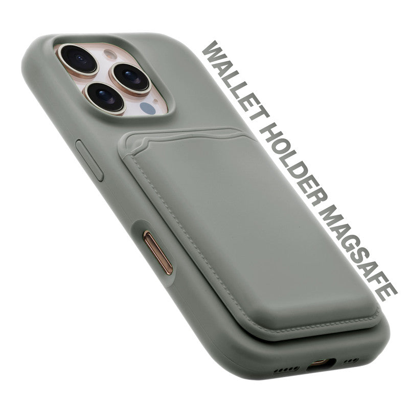 Silicon Magnetic Wireless Charging Back Case For Apple iPhone 16 Pro with Detachable Card Holder