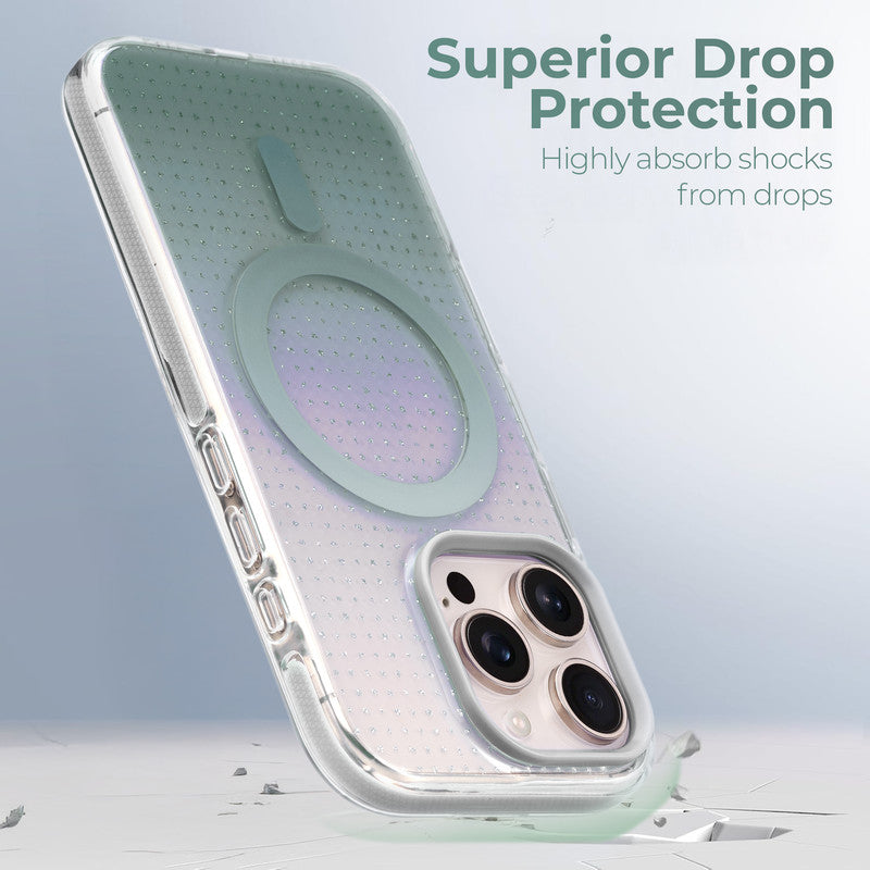 Stunning Dual Shade Starry Wireless Charging Support Hard Back Case for Apple iPhone 16 Pro with Colourful Raised Camera Edges