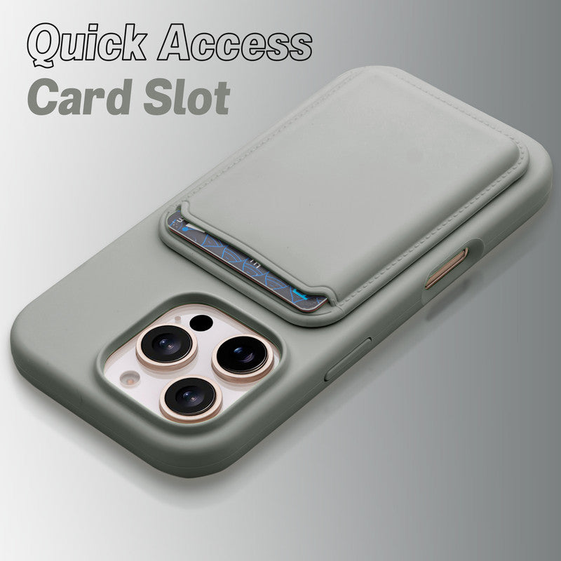 Silicon Magnetic Wireless Charging Back Case For Apple iPhone 16 Pro with Detachable Card Holder