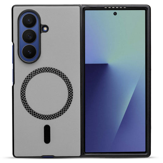 Executive Edition Hard Back Cover for Samsung Z Fold 7 with Magnetic Ring , Faux Leather Finish & Camera Guard