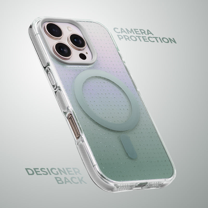 Stunning Dual Shade Starry Wireless Charging Support Hard Back Case for Apple iPhone 16 Pro with Colourful Raised Camera Edges