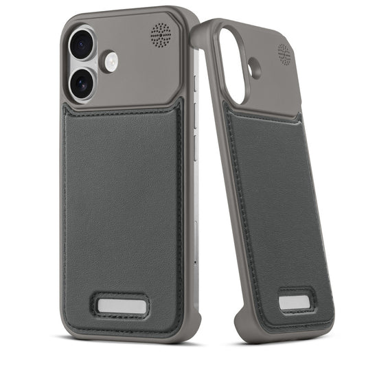 Elegant Designed Metallic Finish Leather Bracket Case For Apple iPhone 16