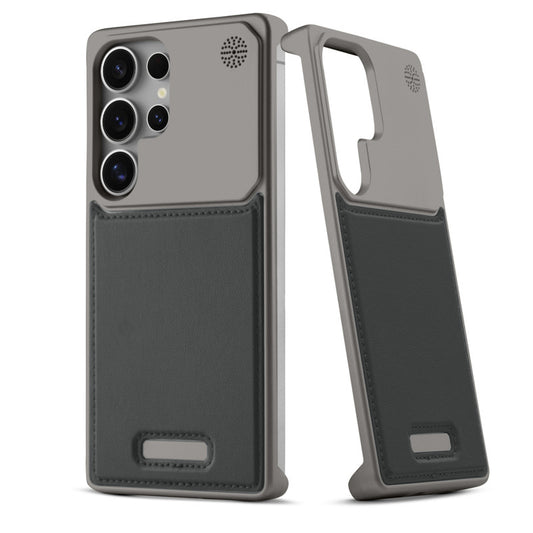 Elegant Designed Metallic Finish Leather Bracket Case For Samsung S24 Ultra 5G
