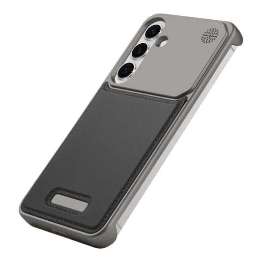 Elegant Designed Metallic Finish Leather Bracket Case For Samsung S24 5G