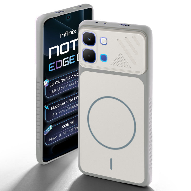 Grey-White back cover for Infinix Note Edge with camera cut protection and ring design on back side.