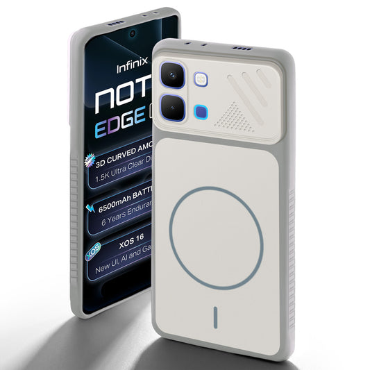 Grey-White back cover for Infinix Note Edge with camera cut protection and ring design on back side.