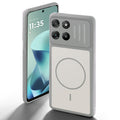 Grey-White back cover for Motorola G57 Power 5G with camera cut protection and ring design on back side.