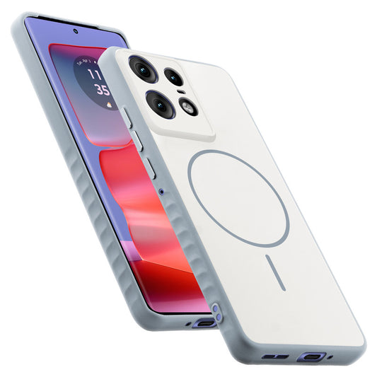 Matte Silicone Dual Color Back Cover with Metal Buttons & Ring Design for Motorola Moto Edge 50 Pro 5G