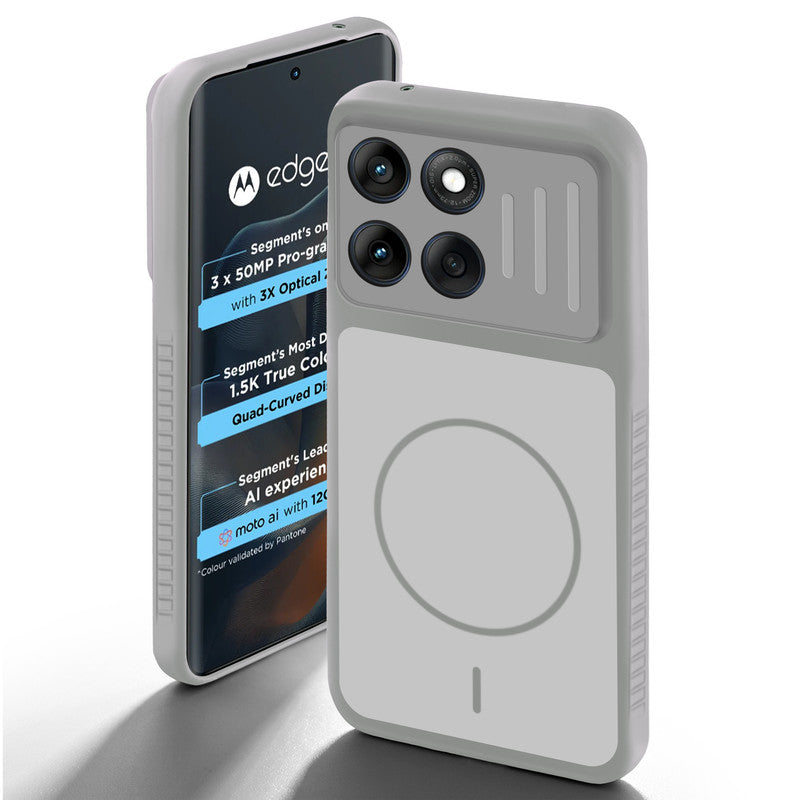 Grey-White back cover for Motorola Moto Edge 60 5G with camera cut protection and ring design on back side.