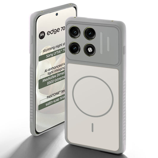 Grey-White back cover for Motorola Moto Edge 70 Pro 5G with camera cut protection and ring design on back side.