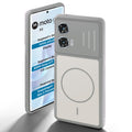 Grey-White back cover for Motorola Moto G96 5G with camera cut protection and ring design on back side.