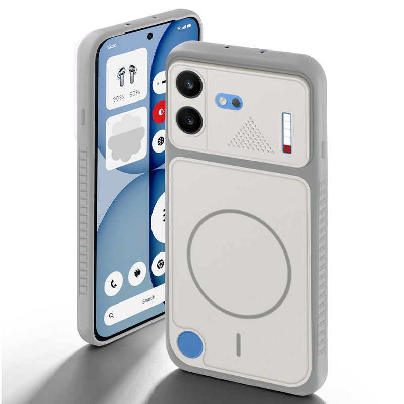 Grey-White back cover for Nothing Phone 4B 5G with camera cut protection and ring design on back side.