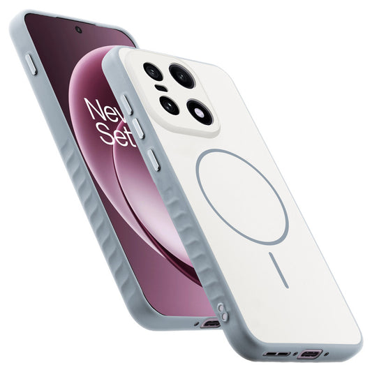 Matte Silicone Dual Color Back Cover with Metal Buttons & Ring Design for OnePlus 15 5G