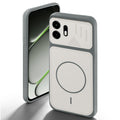 Grey-White back cover for OnePlus N6 5G with camera cut protection and ring design on back side.