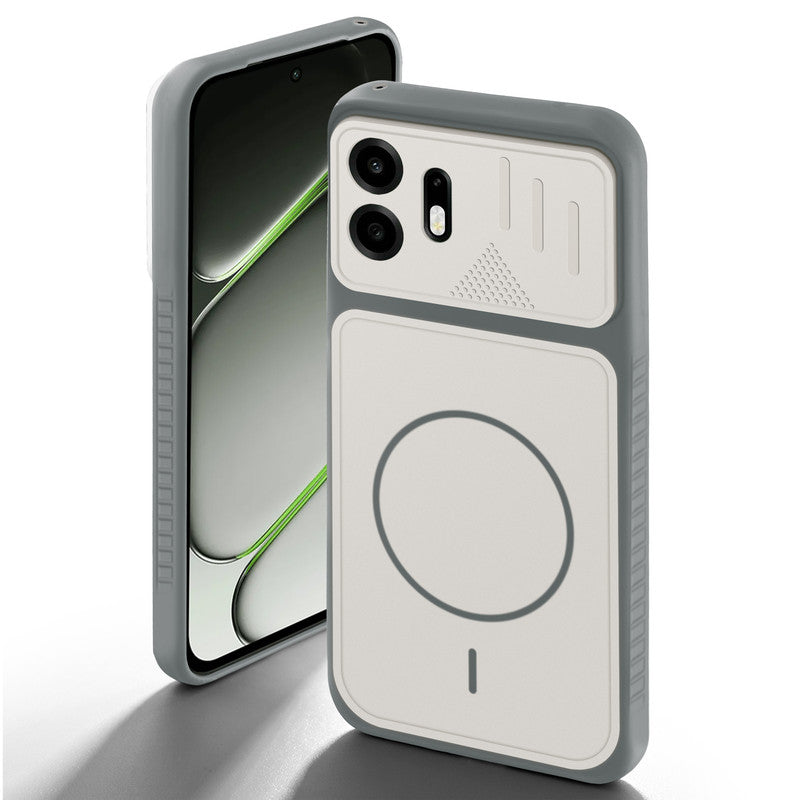 Grey-White back cover for OnePlus N6 5G with camera cut protection and ring design on back side.