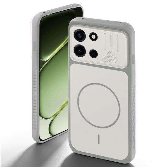 Grey-White back cover for OnePlus Nord 6 5G with camera cut protection and ring design on back side.