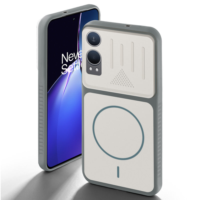 Grey-White back cover for OnePlus Nord CE 4 Lite 5G with camera cut protection and ring design on back side.