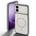Grey-White back cover for Oppo A6s 5G with camera cut protection and ring design on back side.