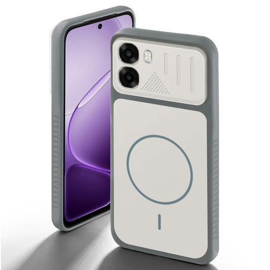 Grey-White back cover for Oppo A6s 5G with camera cut protection and ring design on back side.