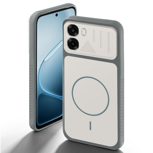 Grey-White back cover for Oppo A6x 5G with camera cut protection and ring design on back side.