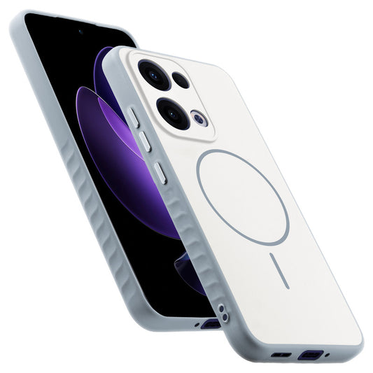 Matte Silicone Dual Color Back Cover with Metal Buttons & Ring Design for Oppo Reno 13 5G