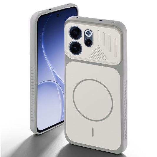 Grey-White back cover for Oppo Reno 15C 5G with camera cut protection and ring design on back side.