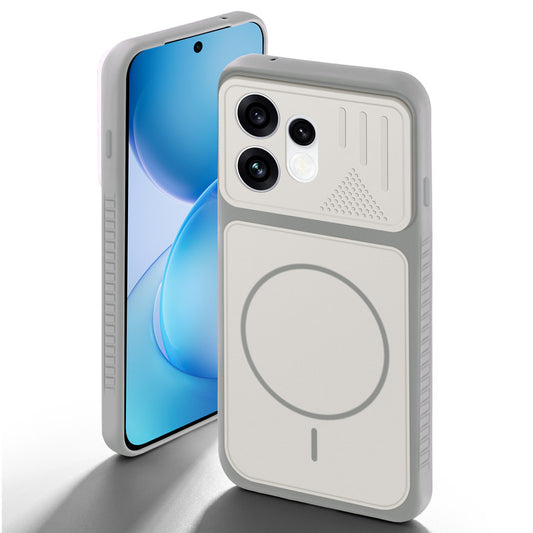 Grey-White back cover for Oppo Reno 16 5G with camera cut protection and ring design on back side.