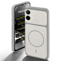 Grey-White back cover for Poco C81 4G with camera cut protection and ring design on back side.