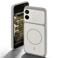 Grey-White back cover for Poco C85x 5G with camera cut protection and ring design on back side.