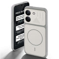 Grey-White back cover for Poco X8 Pro 5G with camera cut protection and ring design on back side.