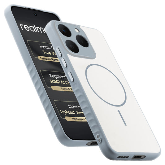 Matte Silicone Dual Color Back Cover with Metal Buttons & Ring Design for Realme 15T 5G