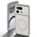 Grey-White back cover for Realme 16T 5G with camera cut protection and ring design on back side.