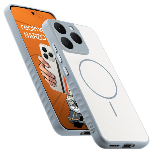 Matte Silicone Dual Color Back Cover with Metal Buttons & Ring Design for Realme Narzo 90 5G