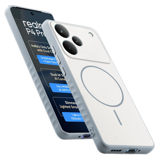 Matte Silicone Dual Color Back Cover with Metal Buttons & Ring Design for Realme P4 Pro 5G