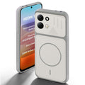 Grey-White back cover for Redmi 17 5G with camera cut protection and ring design on back side.