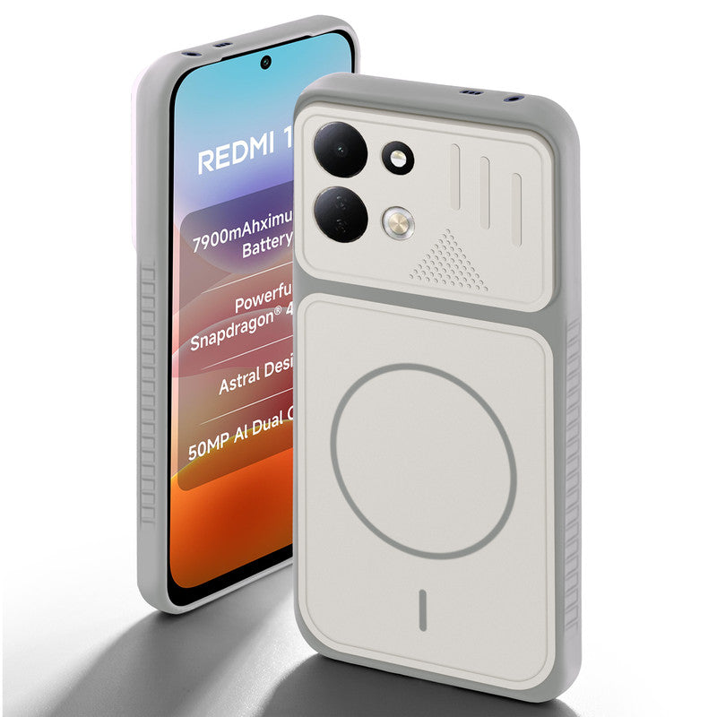 Grey-White back cover for Redmi 17 5G with camera cut protection and ring design on back side.
