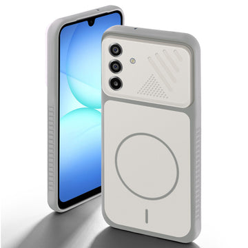 Grey-White back cover for Samsung A17 5G with camera cut protection and ring design on back side.