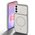 Grey-White back cover for Samsung A37 5G with camera cut protection and ring design on back side.