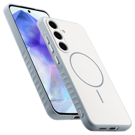 Matte Silicone Dual Color Back Cover with Metal Buttons & Ring Design for Samsung A55 5G