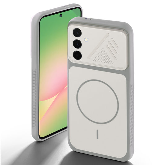 Grey-White back cover for Samsung A56 5G with camera cut protection and ring design on back side.