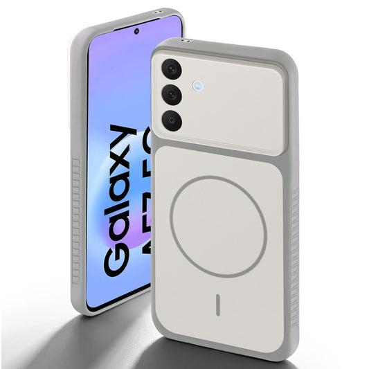 Grey-White back cover for Samsung A57 5G with camera cut protection and ring design on back side.