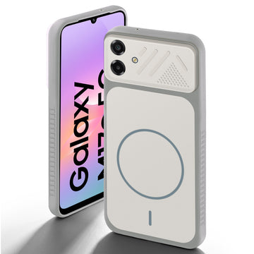 Grey-White back cover for Samsung M17e 5G with camera cut protection and ring design on back side.