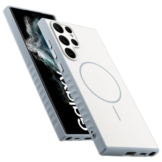 Matte Silicone Dual Color Back Cover with Metal Buttons & Ring Design for Samsung S22 Ultra 5G