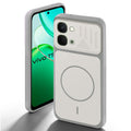 Grey-White back cover for Vivo T5x 5G with camera cut protection and ring design on back side.