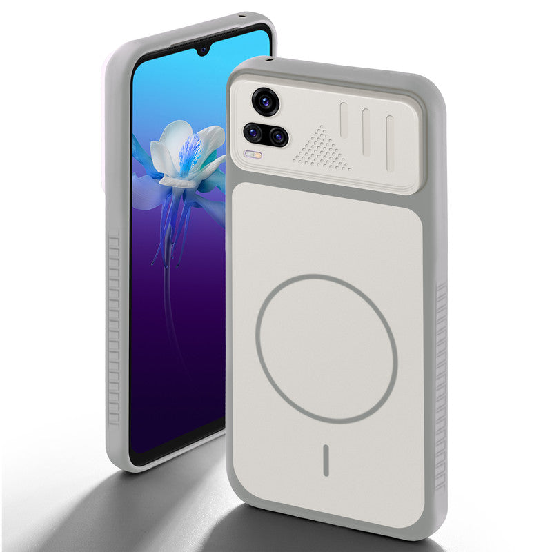 Grey-White back cover for Vivo V20 with camera cut protection and ring design on back side.